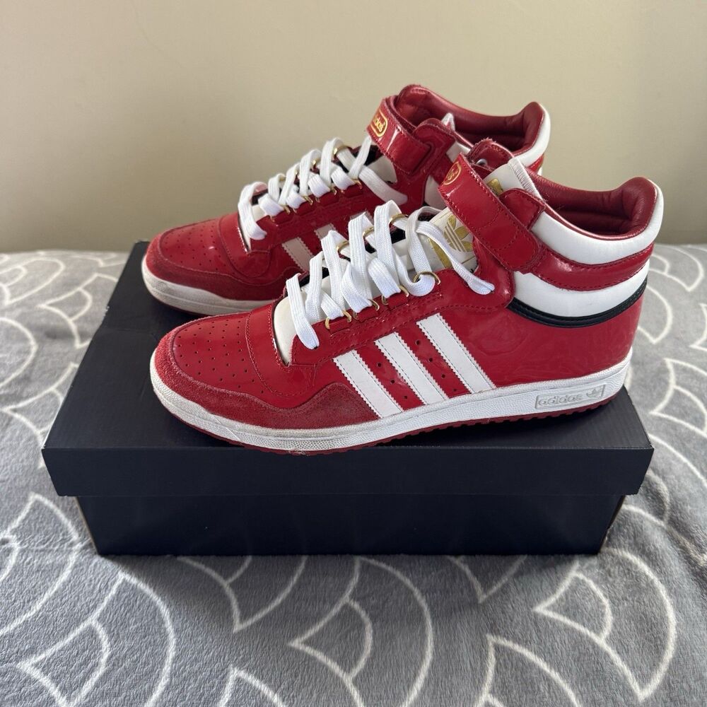 Adidas Red Rare Sample Concord Red Patent Leather High Top Sneaker Sz 10 Men's